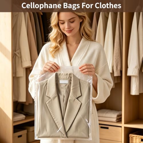 12x16Inch Self Sealing Cellophane Bags - 60Pcs Clear Poly Bags for Clothing Packaging, Hoodies & Jackets, Clear Plastic Bags for Small Business & Retail Display - Image 4