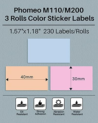 Phomemo M110/M100/M220/M250/M108 Sticker Labels- 1.57"x1.18"(40x30mm) Black on Pink, Khaki and Blue Label for Small Business, Home, Office, 230 Labels/Roll - Image 2
