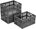 Eslite 34L Large Plastic Folding Storage Crates,Collapsible Crates for Storage,Pack of 3 (Grey) by Eslite