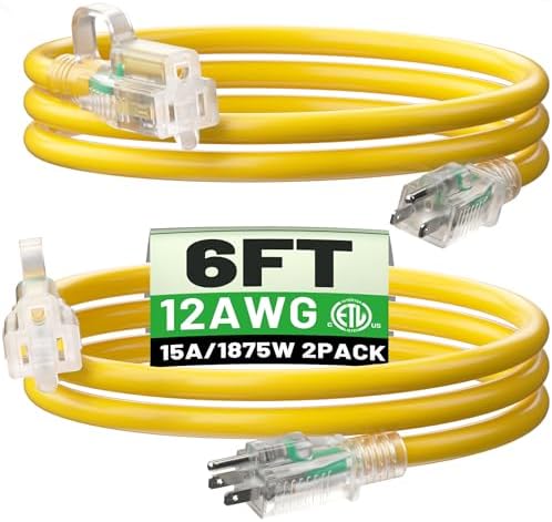 POWGRN 2 Pack 6 FT 12/3 Outdoor Extension Cord Waterproof, Short Power Cord by POWGRN