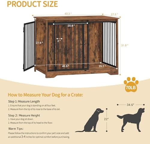 Hzuaneri 43.3" XL Dog Crate Furniture Indoor Dog Kennel with Barn Door - Image 2