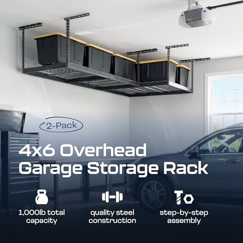 MonsterRax 2-Pack 4x6 Overhead Garage Storage Rack, Gray, 24"-45" Height - Image 2