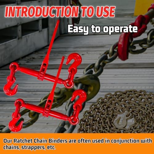 Ratchet Chain Binders 5/16'' - 3/8‘’, 2 Pack Load Binders with G70 Grab Hooks, Tie Downs for 5/16 Inch Transport Chain, 5400 Pounds Working Load Limit- Heavy Duty Ratchet Binders for Towing - Image 6