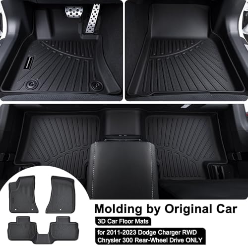 TPE Floor Mats for 2011-2023 Dodge Charger RWD & Chrysler 300 Rear-Wheel Drive ONLY All Weather Car Floor Liners Fit Dodge Charger RWD Accessories Black - Image 2