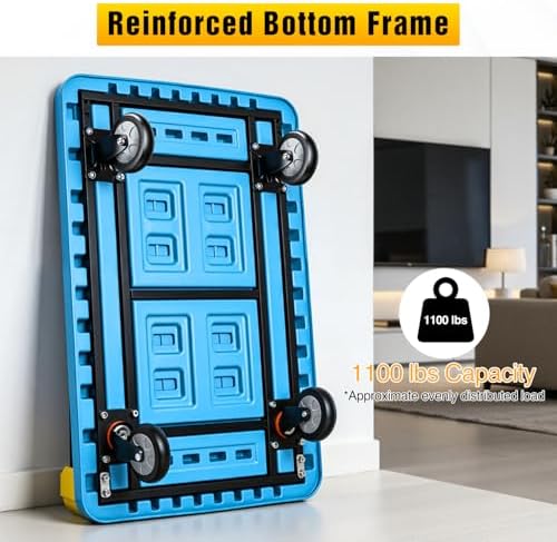 Heavy Duty Platform Cart 1100 lbs Push Cart Dolly with 5 Inch TPR Wheels 35.4 x 23.6 Inch PP Deck Flatbed Cart Platform Truck for Home Garage Warehouse Use Black - Image 4