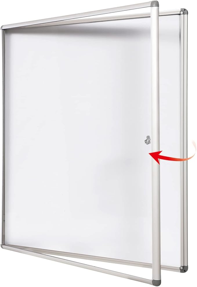 SWANCROWN Locking Bulletin Boards Enclosed Noticeboard White Glass Message by SWANCROWN