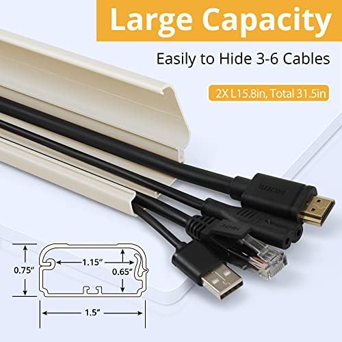 ZhiYo 32in Beige Cord Cover, TV Cord Hider for Wall Mount, 1.5inW x 0.75inH - Image 2
