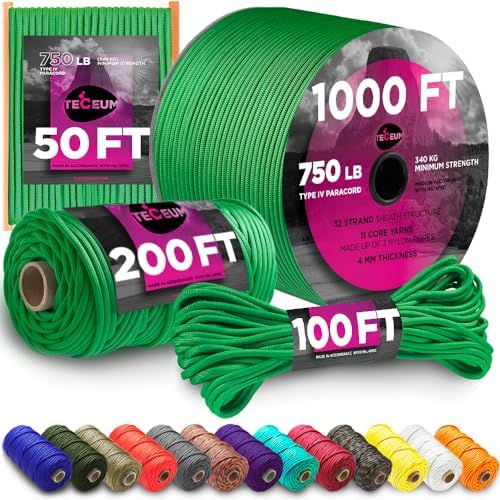Paracord Rope 550 lb 4mm – Parachute Cord – Utility Camping Rope by TECEUM