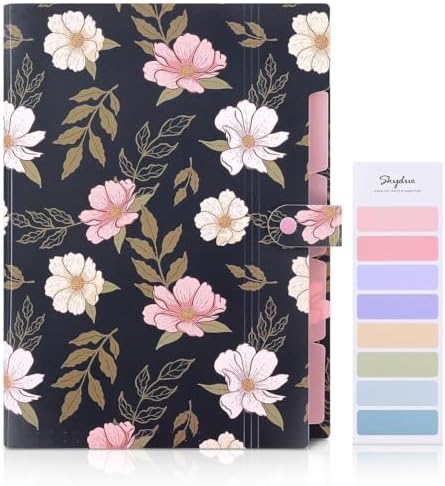 SKYDUE Accordion File Organizer, Floral Expanding File Folders with 5 Pockets, Cute Document Organizer for Paper Bills Receipt Storage, School Office & Hospital Supplies Letter/A4 Size Navy Blue - Image 2