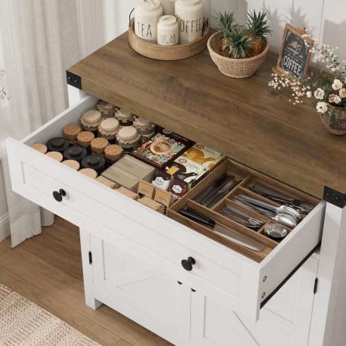 HOSTACK 31.5"W Kitchen Storage Cabinet, Farmhouse Coffee Bar Cabinet, White - Image 6