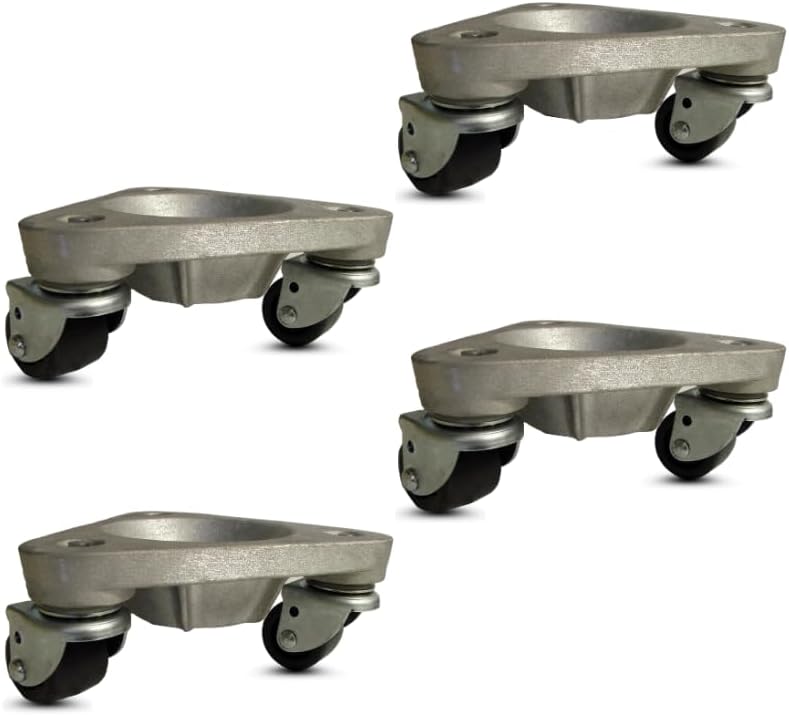 CasterHQ HQ2127-AL Aluminum Tri-Wheel Cup Dolly Set of 4, 2,400 lb Capacity per Set, 2" x 1-11/16" Wide Black Polyolefin Wheels, Low Profile Recessed Cup, Made in USA by CasterHQ