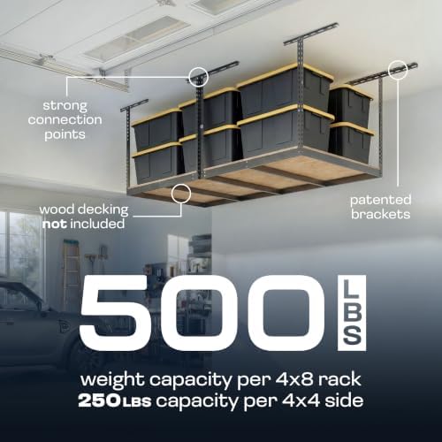 MonsterRax 4x8 Overhead Storage Rack Frame Kit, Hammertone, 24”-45” Height - Image 4