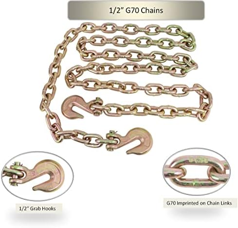 Mytee Products 1/2 Inch x 20 FT Grade 70 Binder Chain with Clevis Grab Hooks - G70 Transport Tow Chain - 11,300 Lbs Working Load Limit - Image 5