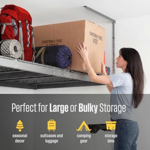 SafeRacks Gray 4x8 Overhead Garage Storage Rack 600 lb 24”-45" (2-Pack) - Image 4