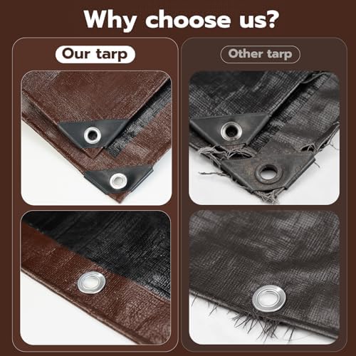 10x10 FT Tarp Waterproof, 16 Mil Tarps Heavy Duty Waterproof Multipurpose Protective Cover UV Resistant Rip & Tear Resistant with Grommets Reversible for Home Boats Cars Camping - Image 4