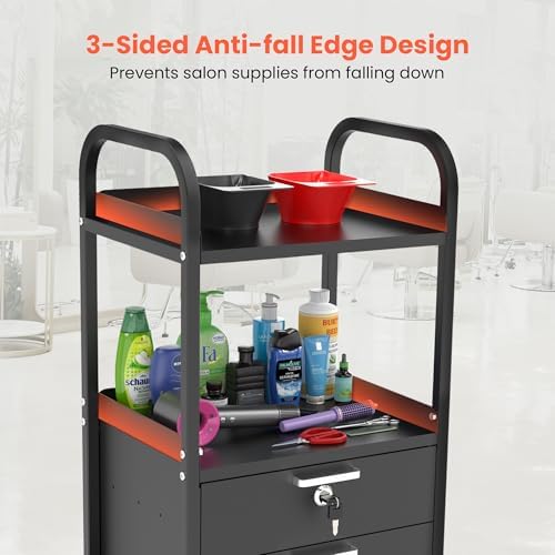 TASALON Metal Salon Trolley Cart with Wheels & Lockable Drawers – 4-Tier Hair Stylist Rolling Tray Cart, Barber & Esthetician Station Organizer, Beauty Salon Equipment & Spa Storage Cabinet - Image 4
