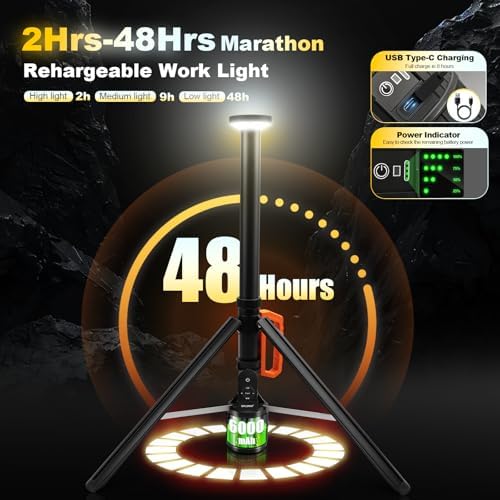 SYLSTAR 360° Rechargeable Work Light with Remote &Telescopic Stand (8.4Ft), 3000LM Ultra Bright 3CCT Dimmable, 6000mAh Battery, Portable Camping Light for Jobsite Workshop Sports Emergencies - Image 6