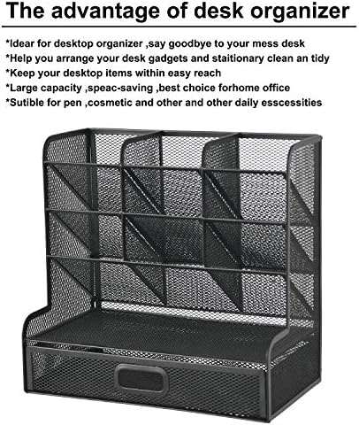 Marbrasse Mesh Pen Holder for Desk, Multi-Functional Pencil Organizer with Drawer, Desk Organizers and Accessories for Office Art Supplies (Large Black) - Image 3