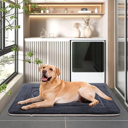 Large Dog Bed Soft Dog Crate Pad Mat, 42 in Non-Slip Bottom Washable Dog Sleeping Mattress Pet Beds Cat Bed Kennel Pad, Dark Blue Gray - Image 2