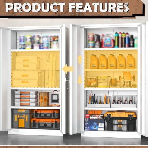 INTERGREAT Metal Lockable Storage Cabinet, 72” H Storage Cabinets with 2 Doors and 4 Adjustable Shelves for Office, Home, Garage, Pantry (Assembly Required, White) - Image 5