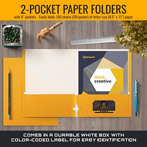 Better Office Products Two Pocket Portfolio Folders, 50-Pack, Dark Yellow, Letter Size Paper Folders, 50 Pieces, Dark Yellow - Image 3