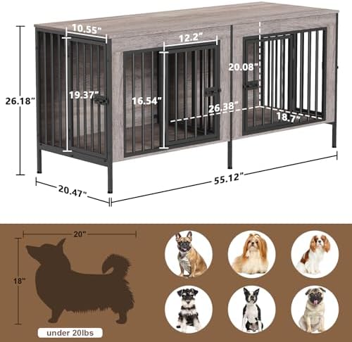 EasyCom 55.12" Dog Crate Furniture for 1 or 2 Dogs, 0-20 Pounds, Oak Grey - Image 5