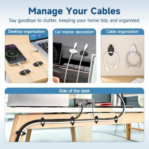 20 Sets Adjustable Cable Management Clips, Self Adhesive Cord Organizer with Elastic Loop, Reusable Cable Holder for Desk, Under Desk, Wall, TV, Office, Home, Charging Cables, USB, HDMI, PC Wires - Image 3