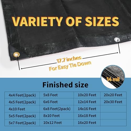 TARPAL tarp Waterproof 14x16 Feet Black 14mil Heavy Duty tarps - Image 6