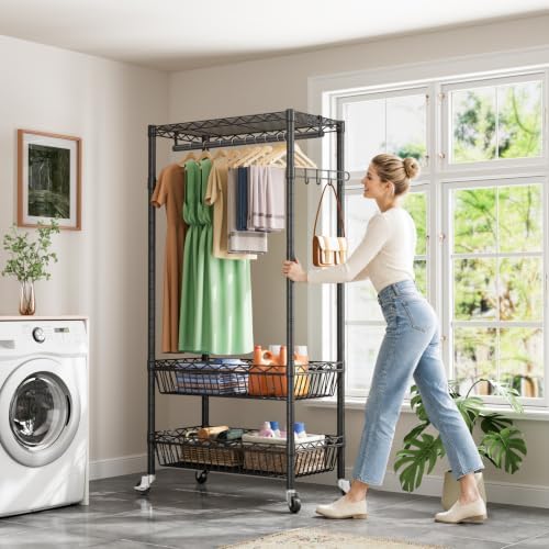 Golpart Heavy Duty Rolling Clothes Rack Wheels Portable Metal Garment Rack - Image 3