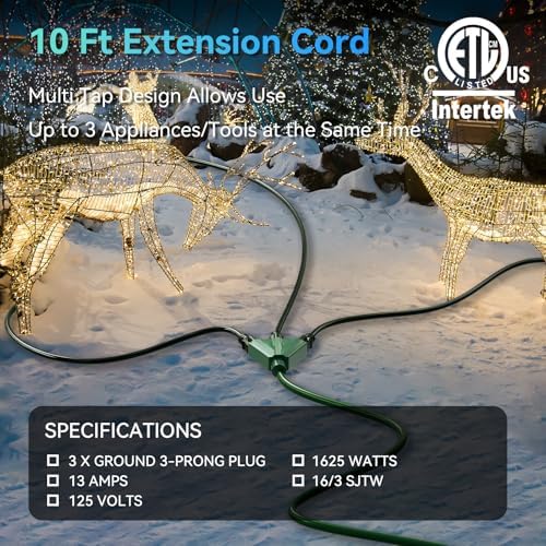 K KASONIC 10 FT 3 Outlet Outdoor Extension Cord, 16/3 Grounded Cord, Green - Image 2