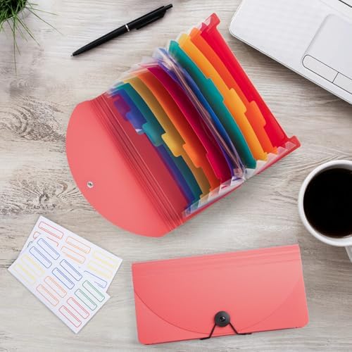 13 Pocket A6 Receipt Organizer, 2 Pack Small Accordion File Organizer, Coupon Organizer with Labels - Pink - Image 5