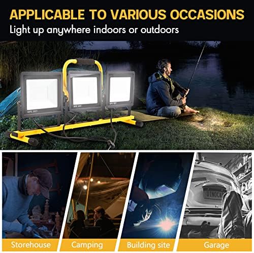 22000 Lumen Work Lights with Stand, 3 Head Portable LED Work Light, with Adjustable&Foldable Tripod Stand, IP66 Waterproof Lamp for Outdoor Indoor Job Site Workshop Garage Construction Site Lighting - Image 6