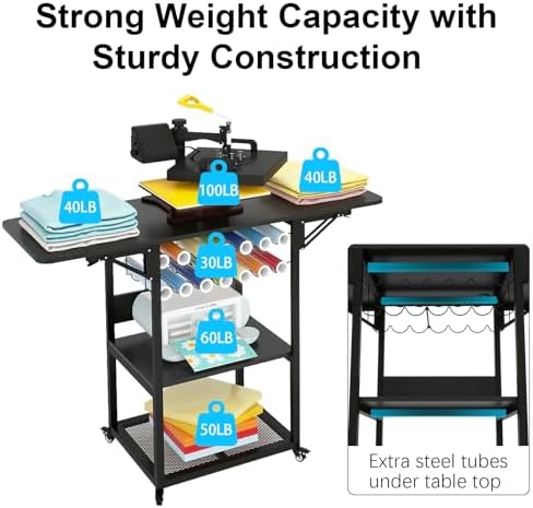 PUNCIA 3-Tier Movable Heat Press Stand with Vinyl Holder Folding Shelf - Image 3