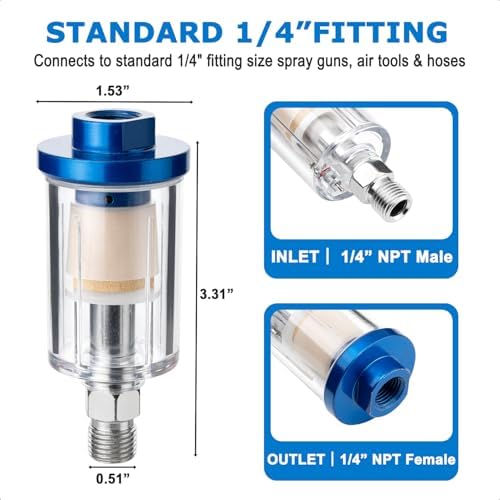 Air Dryer & Water Oil Separator for Compressor, 1/4'' NPT Inline Moisture Filter for Spray Paint Guns, Pneumatic Tools & Air Line (2 Pack) - Image 2