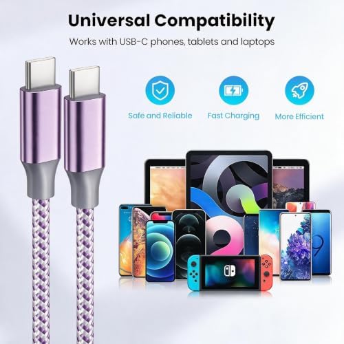 KYEHD USB C Cable，3 Pack 10FT 60W Fast Charging USB C to USB C Cable, Durable Type C Charger Cable for iPhone 17/16/15/iPad MacBook CarPlay and More - Image 7