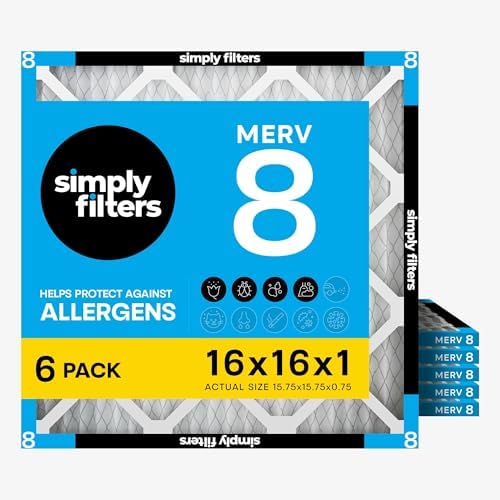 Simply 16x16x1 Air Filter, Merv 8, MPR 600, 6 Pack, Furnace Air Filter for HVAC (Actual Size: 15.75"x15.75"x0.75") DUST, Pet, & Allergy Control by SimplyFilters