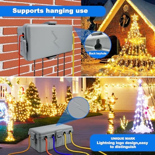 Hrensaw Medium Outdoor Electrical Box(10.6x5.5x4.5inch),IP54 Waterproof Extension Cord Cover w/6 Cable Entry,Weatherproof Connection Box Protect Power Strip,Timer,Plug,Holiday Lights,Grey - Image 6