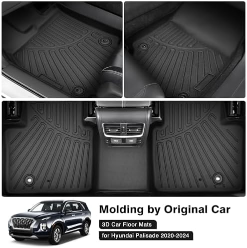 Powerty Floor Mats for 2020-2024 2025 Hyundai Palisade All Weather 3D TPE Anti-Slip Car Liners for 1st & 2nd & 3rd Row Accessories - Image 2