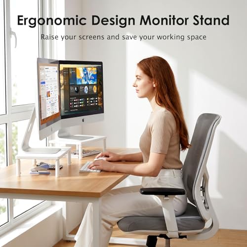 ECOLOVI Adjustable Wood Computer Monitor Stand Riser, Office Desk Organizer and Accessories for Monitor, Laptop, PC, Printer, Office Desk Accessories Workspace Organizer for Home Office Supplies, White - Image 6