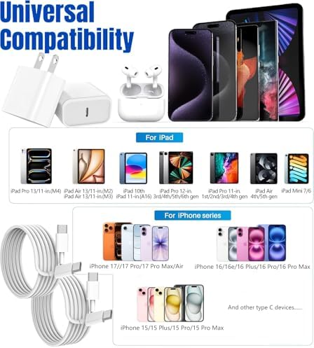 Fast iPad Charger,iPad Charger Fast Charging 2Pack Wall Chargers Plug Adapter Type C USB C to C Cable Cord 6ft for iPad Pro 12.9,iPad Pro 11/13inch(M4),iPad Air 5th/4th,iPad mini 6/7,iPad 10/11th(A16) - Image 5