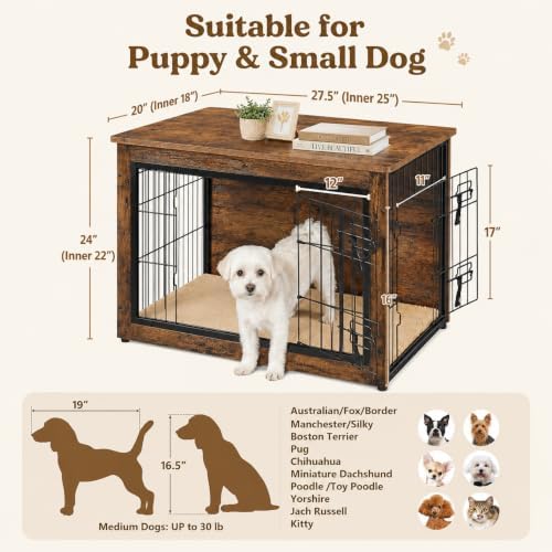 Yaheetech 27.5in Wooden Dog Crate Furniture w/Cushion for Small Medium Dogs - Image 4
