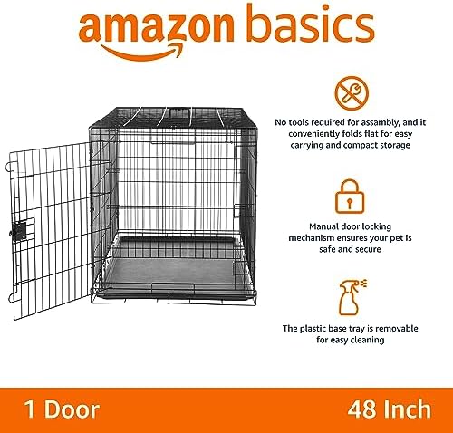Amazon Basics Portable, Foldable Metal Wire Dog Crate with Removable Tray, Divider Panel, Easy to Assemble, for Large Dogs, 48 x 30 x 32.5 in, Black - Image 2