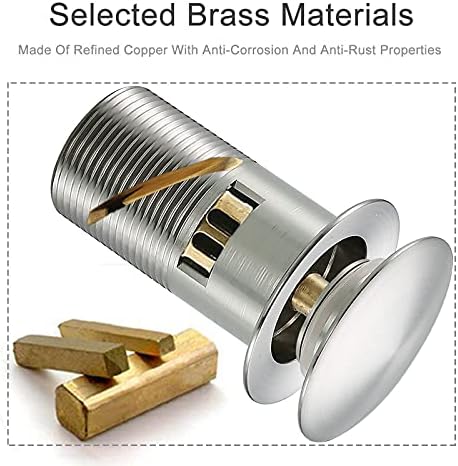1 1/4 Brushed Nickel Sink Drain, Bathroom Pop Up Drain With Removable Brass Strainer Basket,With Overflow Vessel Lavatory Vanity Sink Drain Stopper, 83606-1BN. - Image 6