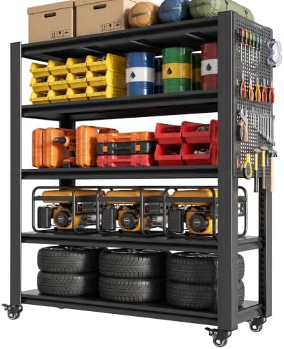 78" H x 47.2" W x 18" D Garage Storage Shelves with Wheels and Pegboard by SAWJEC
