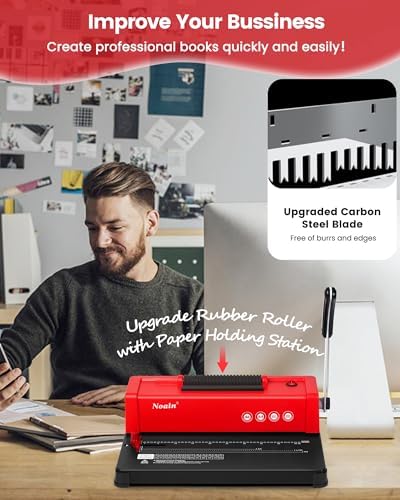 46-Hole Binding Machine Spiral Coil Binder Classic Red,DIY Book Binder Kits with Electric Coil Inserter,100pcs Comb Binding Spines,for Letter Size/A4/A5 School Office Home - Image 5