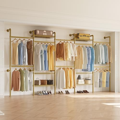 Higeego W5 Industrial Pipe Clothes Rack, Heavy Duty Clothing Rack, Gold by Higeego