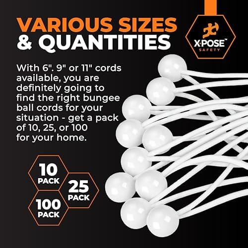 Xpose Safety Bungee Ball Cords 9" 100 Pack Heavy Duty White Stretch Rope with Ball Ties for Canopies, Tarps, Walls, Cable Organization - Image 6