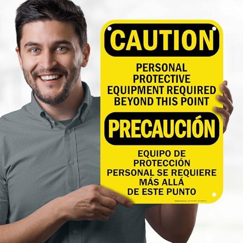 Caution Personal Protective Equipment Required Beyond This Point Bilingual Osha Sign, 12x18 Inches, 55 mil thick HDPS (high density polystyrene), Made in USA by My Sign Center - Image 2