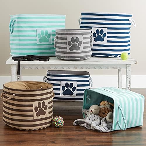 Bone Dry Pet Storage Collection Striped Paw Patch Bin, Small Round, Brown - Image 6
