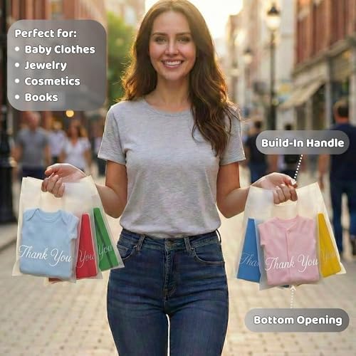 Donyson Frosted Thank You Bags with Handle, 6x9, 100 Pack, for T-Shirts - Image 2